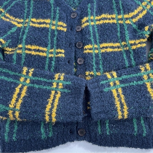 Modcloth Boucle Knit Button Front Cardigan Sweater Women's Small Green Plaid - Picture 2 of 7